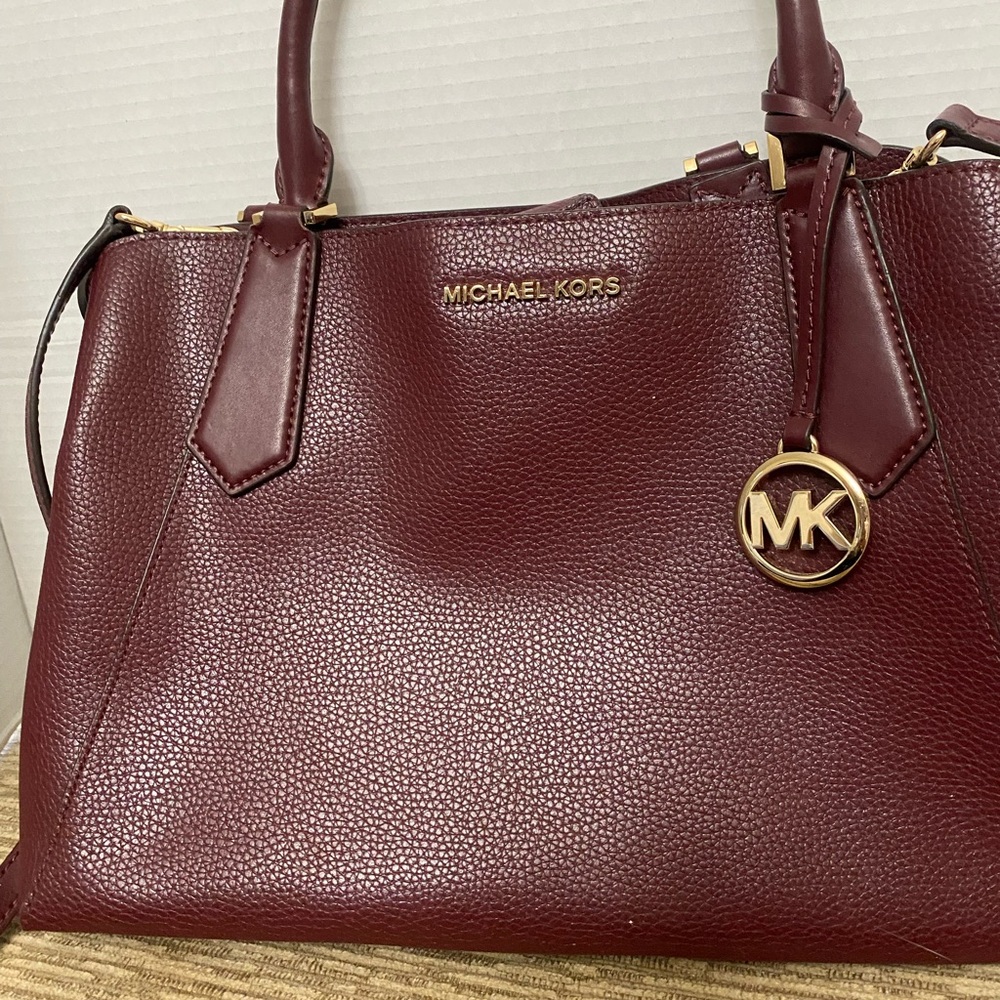Michael Kors Maroon Leather Satchel with Gold Hardware